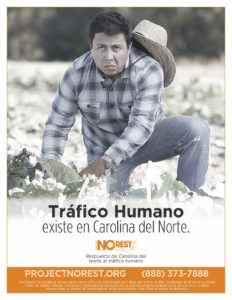 Human Trafficking awareness image with a man wearing a flannel in a lettuce patch