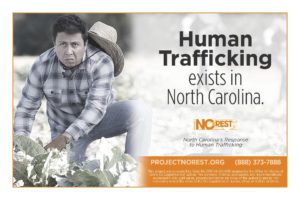 Human Trafficking awareness image with a man wearing a flannel and jeans