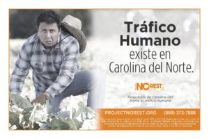 Human Trafficking awareness image with a man wearing a flannel and straw hat